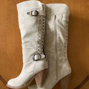 Off White Faux Suede Boots